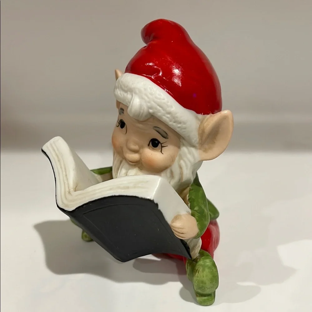 Vintage 1960's Homco Santa's Workshop Elf  Reading a Book Figurine #5406